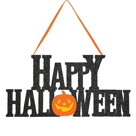 5.5 X 13 Happy Halloween Glitter Hanging Sign PK12, 12PK